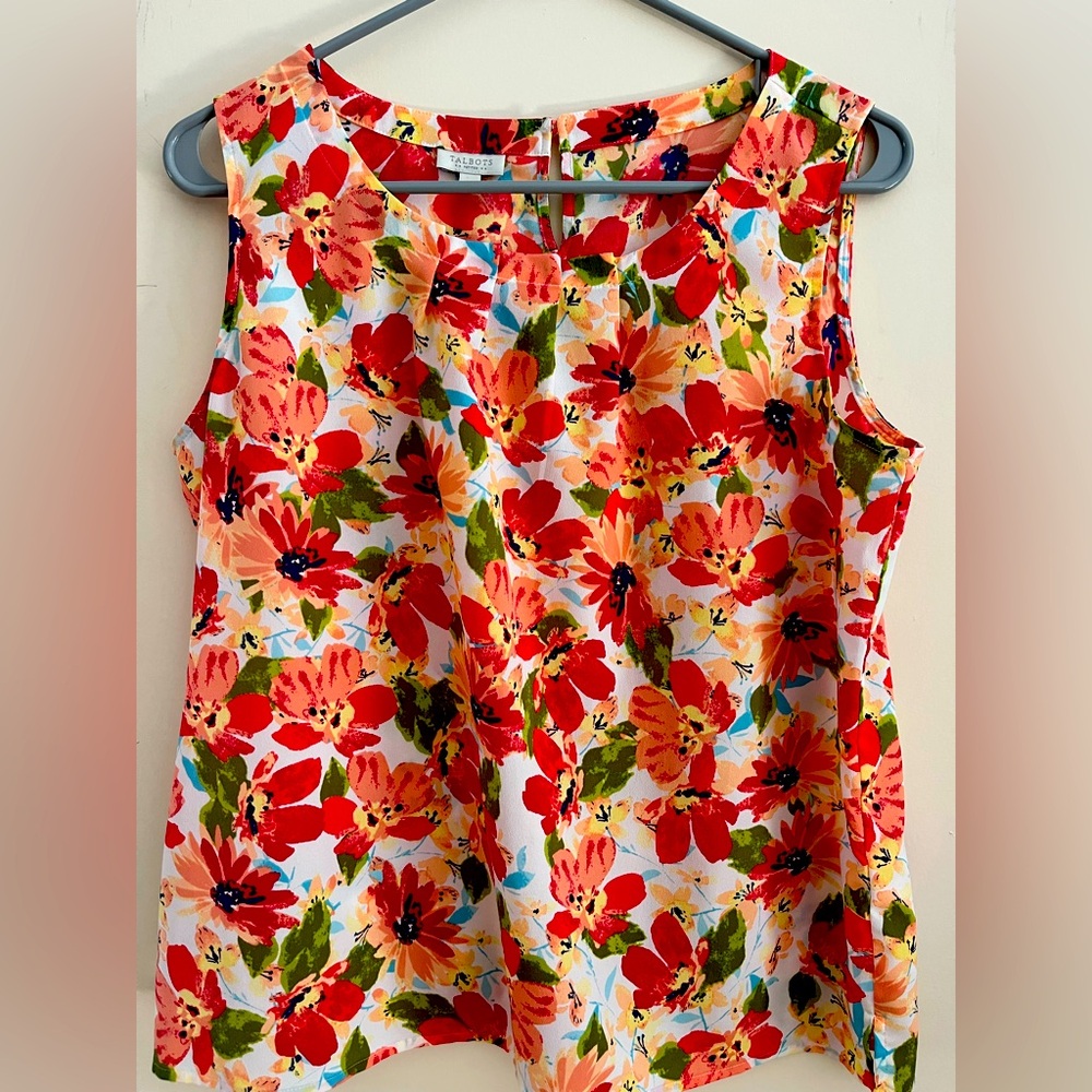 Talbots Floral Sleeveless Blouse - Red and Green
